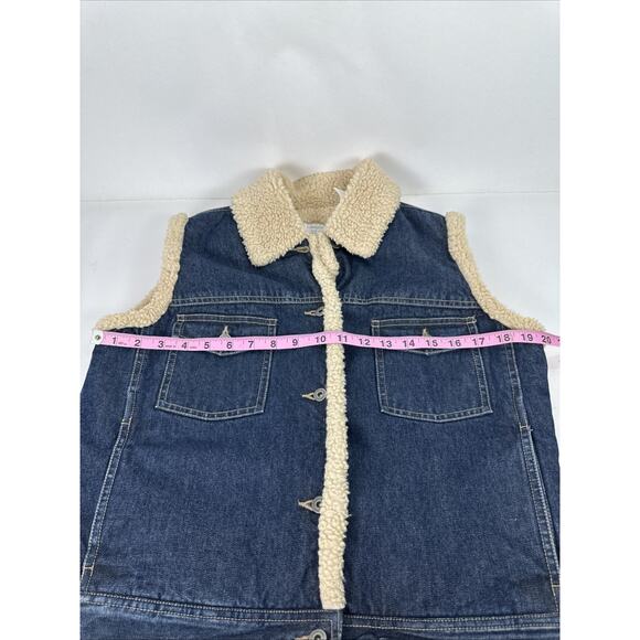 Vintage Liz Claiborne Denim Sherpa Vest Petite Medium - Picture 6 of 8